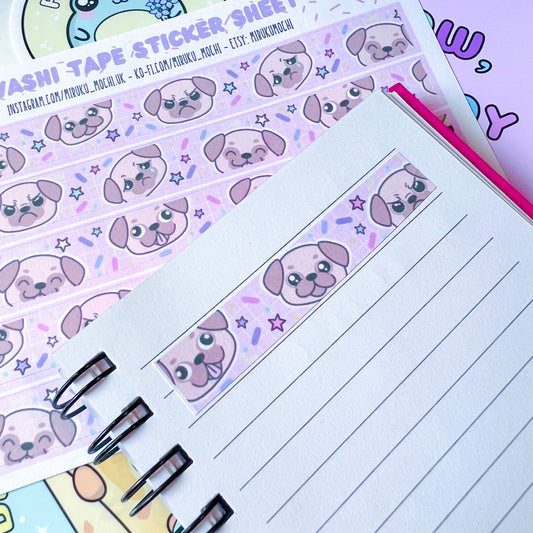 Kawaii Washi Tape Stickers - Pink Confetti Doggos