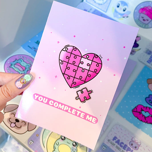 You Complete Me Heart Puzzle Card