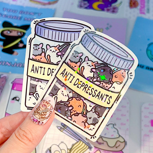 Anti Depressant Sticker - Jar of Cats