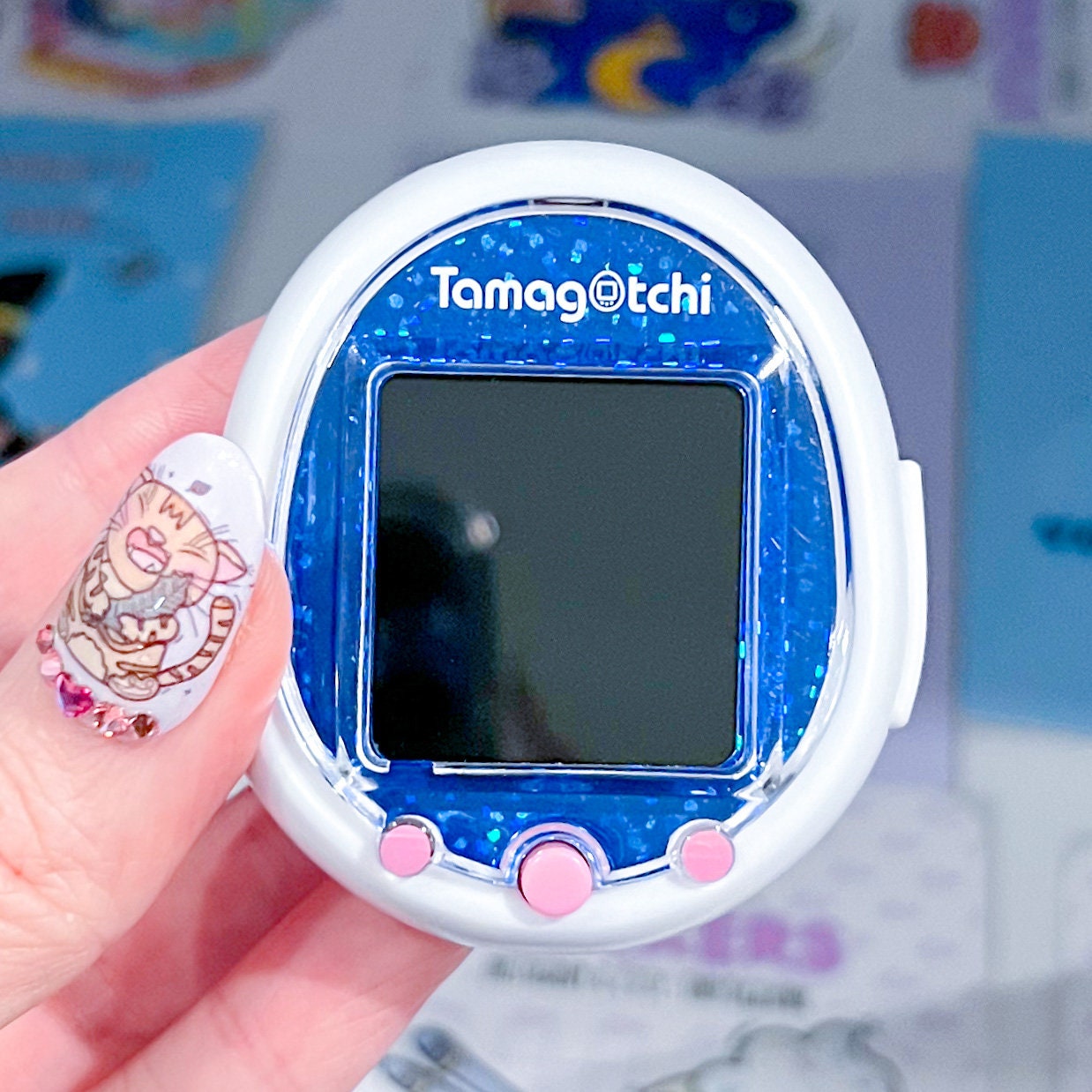 Tamagotchi Smart Watch Faceplates - Holographic Blue Sparkles