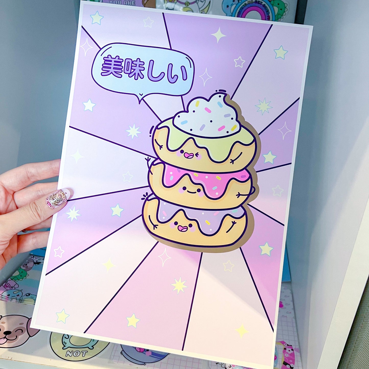 Cute Kawaii Donut Art Print - Kawaii Donut